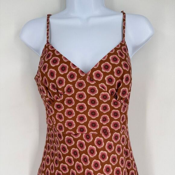 Vtg Y2K GAP Midi Slip Dress Floral Print Brown Pink 100% Cotton Back Zip Size 8 - Picture 3 of 11